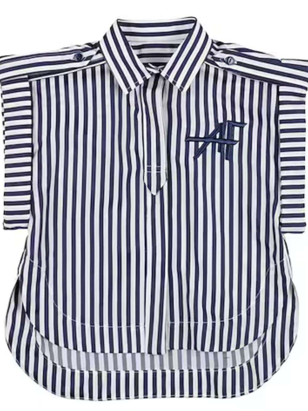 Alberta Ferretti Navy and White Striped Button-Up Shirt Sz 12